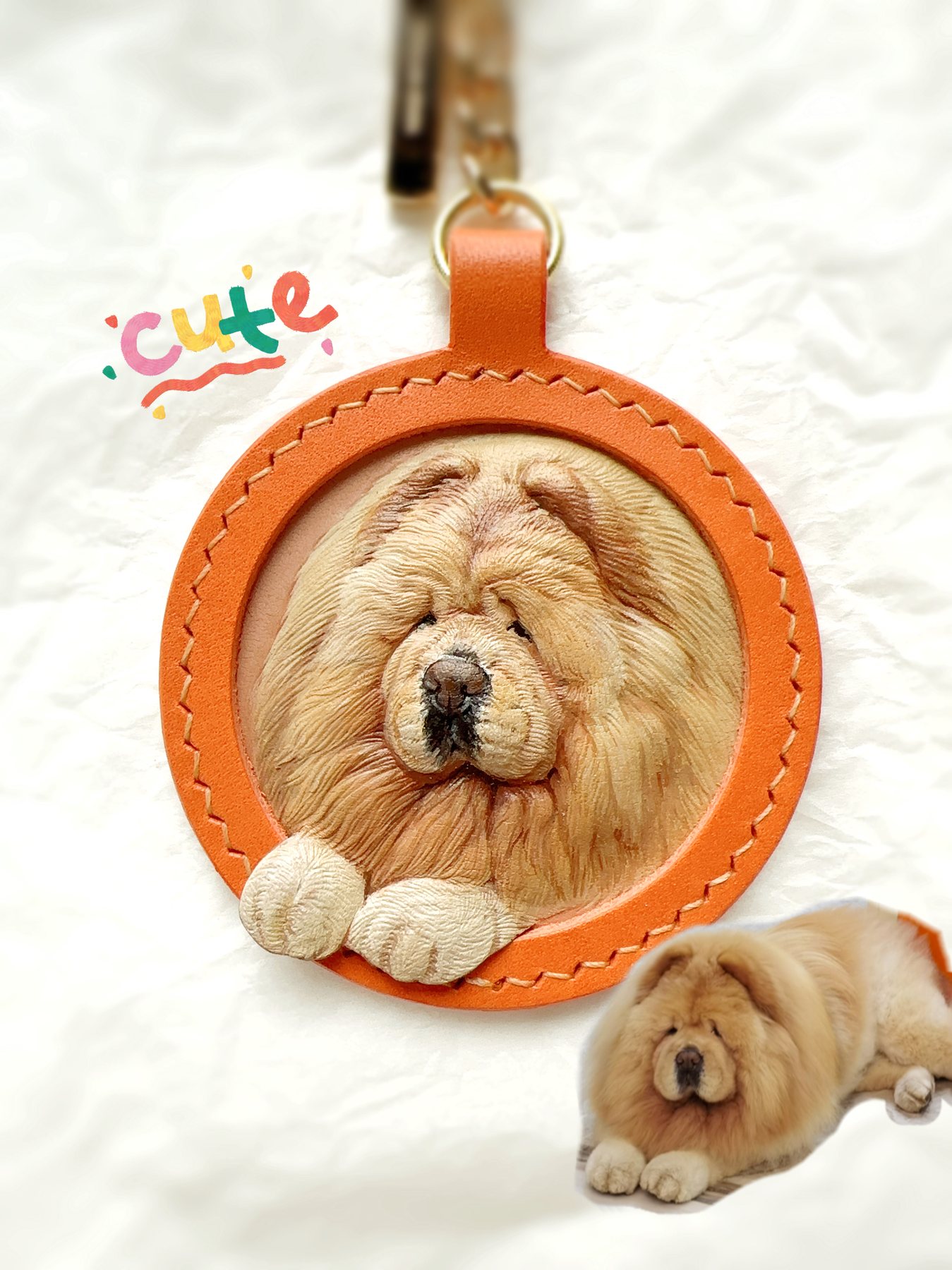 Round custom leather pet portrait